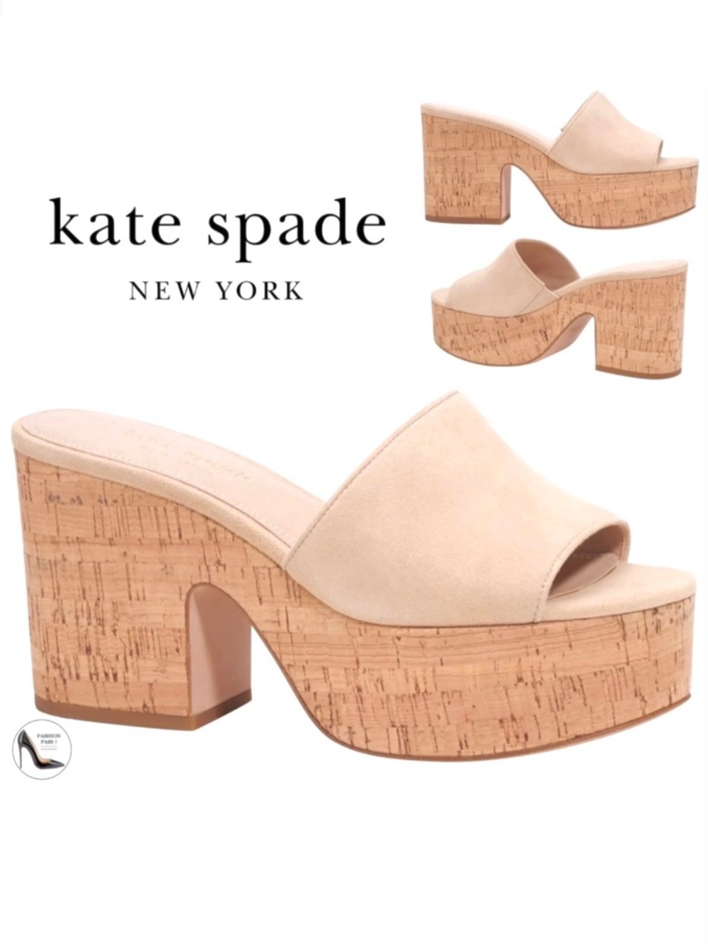 Kate Spade Ibiza Nude Suede Straps Slip On Platform High Heel Mule Sandals 8
